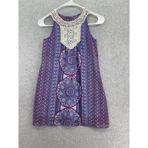 As You Wish Women's Blouse Sleeveless Trapeze Crochet Neck Size Small Blue Red